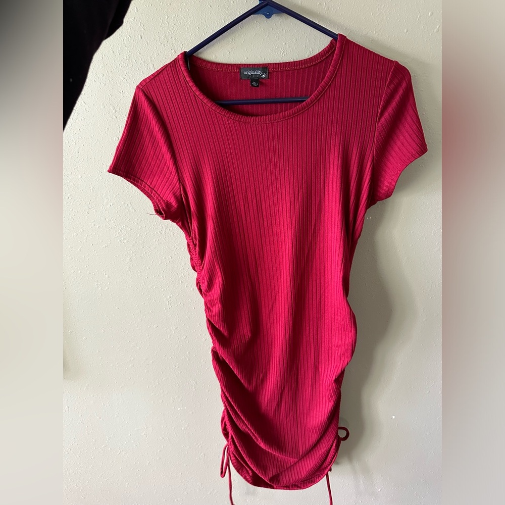 Originality Reddish Purple Slim-Fitting Scrunched Side Size Large T-Shirt Dress